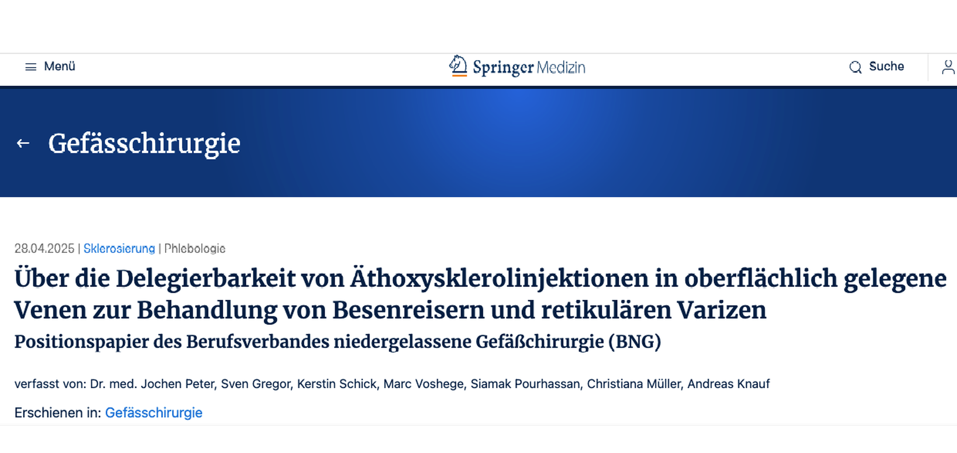 Über die Delegierbarkeit von Äthoxysklerolinjektionen in oberflächlich gelegene Venen zur Behandlung von Besenreisern und retikulären Varizen